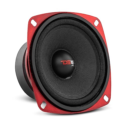 DS18 PRO-X4M Loudspeaker – 4″, Midrange, Red Steel Basket, 200W Max, 100W RMS, 8 Ohms – Premium Quality Audio Door Speakers for Car or Truck Stereo Sound System (1 Speaker), Classic