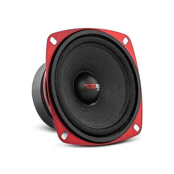 DS18 PRO-X4M Loudspeaker – 4″, Midrange, Red Steel Basket, 200W Max, 100W RMS, 8 Ohms – Premium Quality Audio Door Speakers for Car or Truck Stereo Sound System (1 Speaker), Classic