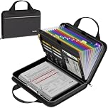 Tamfile Fireproof Ring Binder, 2 D-Ring Binder with Zipper, A4 Document Organiser with 13 Pockets Colorful Expanding File Folder, Portable Document Storage with Handles for Office Home School, Black