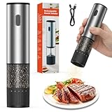 BZGG Electric Salt and Pepper Grinder, Rechargeable Pepper Mill with Adjustable Grind Coarseness, 60ml Refillable Salt Grinder, One-Touch Operation, Quiet Operation for Kitchen & Dining, Black