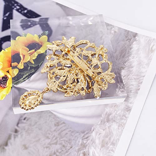 Image of LAXPICOL Wedding Bridal Big Brown Crystal Rhinestone Bouquet Brooch Pin for Women Golden Tone