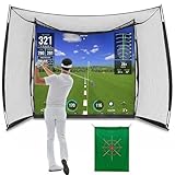 RAYZESTTOP Golf net,Golf Impact Screen,Golf Simulator Enclosure,11x8Ft Golf Hitting Cage,Equipped with Blank Simulator Screen and Green Target Cloth