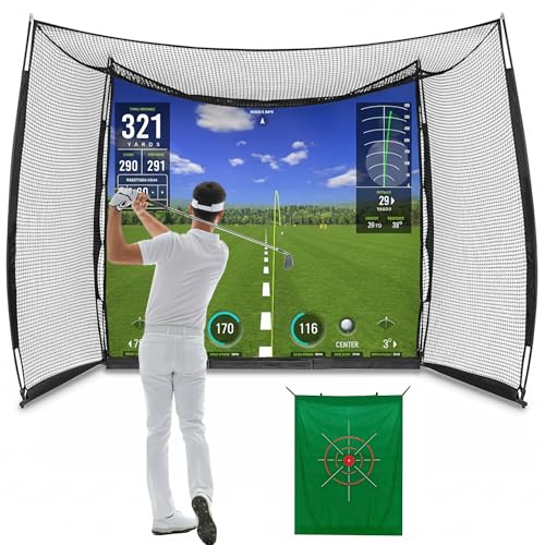 RAYZESTTOP Golf net,Golf Impact Screen,Golf Simulator Enclosure,11x8Ft Golf Hitting Cage,Equipped with Blank Simulator Screen and Green Target Cloth