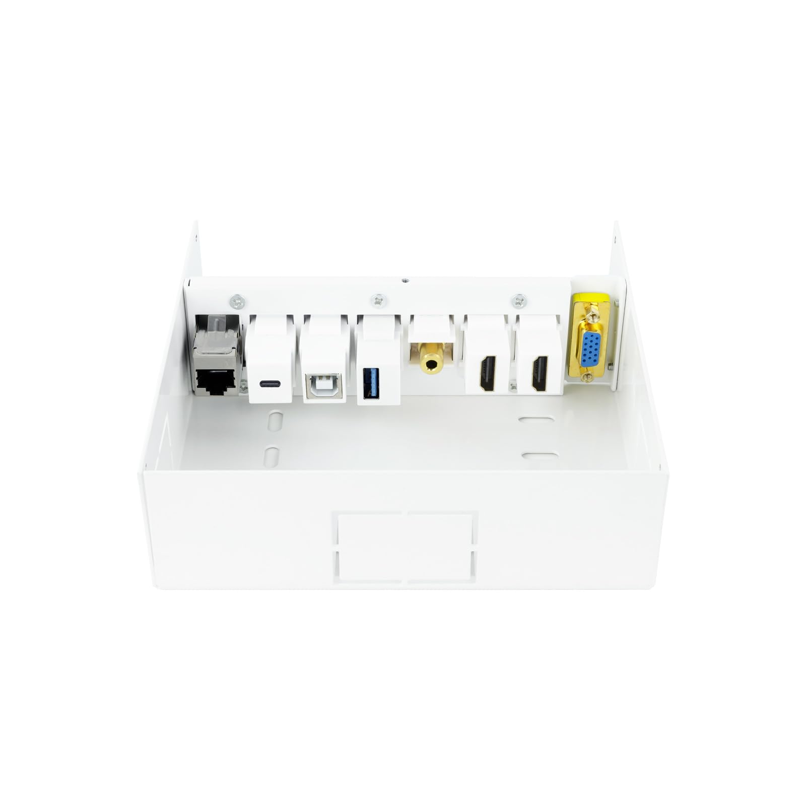 NANOCABLE 10.35.0004 - Caja de conexiones multimedia de pared VGA + 2xHDMI + JACK3.5 + 1xUSB-C 10G + 1xUSB-B 2.0 + 1xUSB-A 3.0 + 1xRJ45 Cat.6A STP, Blanco