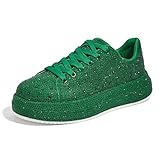 LUCKY STEP Rhinestone Sneakers for Women Platform Sparkly Glitter Bling Tennis Shoes Fashion Bedazzled Wedding Bridal Party Walking Sneakers(Green Rhinestone,10)