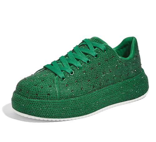 Image of LUCKY STEP Rhinestone Platform Sneakers for Women | Sparkly Glitter Bling Tennis Shoes Fashion Wedding Party Walking Sneakers