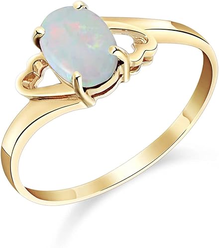 Galaxy Gold GG Anillo de oro amarillo sólido de 14 quilates con forma ovalada Ópalo natural GRADO AAA