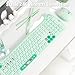 TISHLED Wireless Keyboard and Mouse Combo, Cute Cat Ear 110-Key Membrane Keyboard and 4-Key Optical Mouse Set Silent Keys for Win/Mac/PC/Laptop, Batteries Included, Mint Green