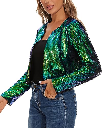 Image of MINTLIMIT Women's Sequin Jacket Long Sleeve Open Front Sparkly Shrugs Glitter Cropped Bolero Cardigans