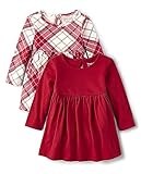 The Children's Place Baby Girls' and Newborn Long Sleeve Dresses 2-Pack, Red/White Plaid