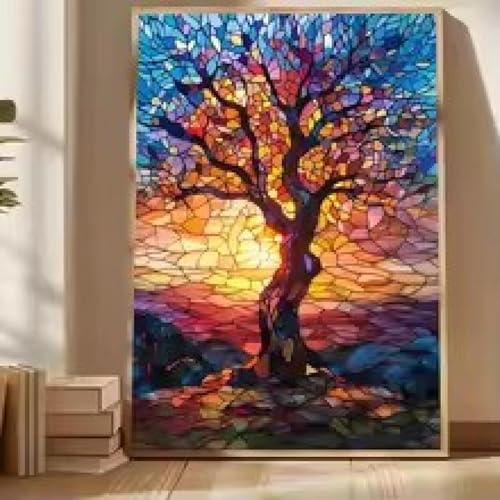 Art mural arbre de vie multicolore en peinture toile abstraite