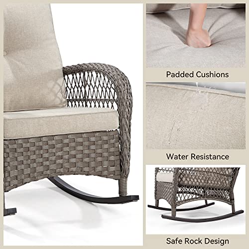 Joyside Patio Wicker Rocking Chair - All-Weather Outdoor Rocker Chair With Safe Rocking Design And Premium Fabric Cushions(Mixed Grey/Beige) #TOP4