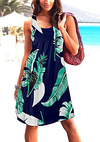Image of Camisunny Women Casual Loose Tank Dresses Sleeveless Beach Vacation Dress Swing Pleated U Neck Fashion Soft