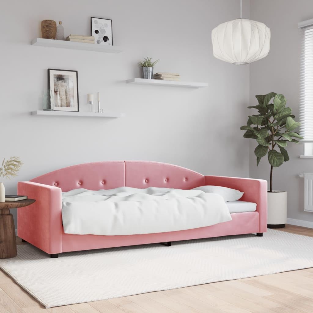 Brokky 354139 Letto da Giorno Rosa 90x200 cm in Velluto Divano Letto,Giroletto, Singolo, Matrimoniale, Moderna