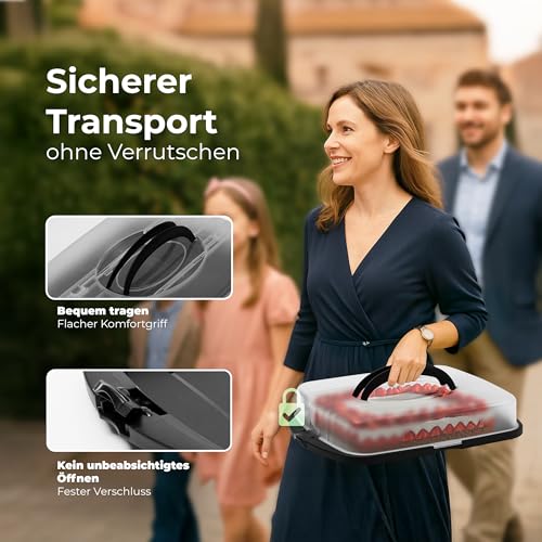 Novaliv Kuchen-Transportbox XL (Rechteckig 47 x 35 x 11 cm), Aufbewahrungsbox aufklappbar, Party-Box Container Tortentransportbox Tortenbehälter Behälter, Kuchen Torten Buffet Feier Transport Box