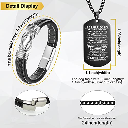 To My Son Bracelets Necklace Dog Tag Pendant Alloy Svana Leather Matching Love Bracelet Personalized Chain For Son Him Boy From Dad And Mom Gifts Birthday Christmas Valentines Thanksgiving Graduation #TOP1
