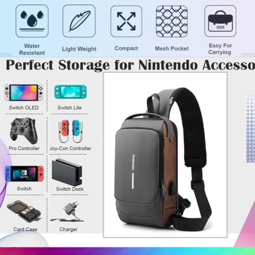 Image of TMG Crossbody Sling Bag for Steam Deck|Nintendo Switch OLED Console|iPad,Waterproof Chest Daypack with USB Charging, Shoulder Backpack for Men|Women (Mettalic Grey)