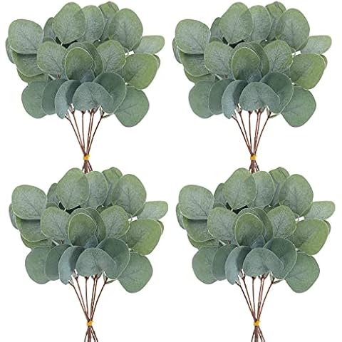 HATOKU 24pcs Eucalyptus Stems Bulk Silver Dollar, Artificial Greenery Leaves Stems Fake Eucalyptus Plant Branches for Floral Arrangement Vase Wedding Centerpieces Bouquets Home Table Decorations Cover