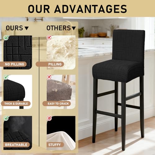Image of JIUZHEN Black Stretch Velvet Bar Stool Counter Covers Set of 4