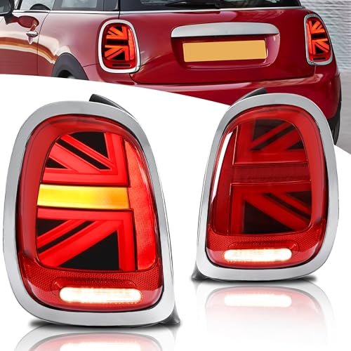 VLAND Union Jack Feux Arrière LED pour Mini Cooper F55 F56 F57 2014-2023, avec clignotants séquentiel, 1 jeu (côté conducteur + passager), Rouge