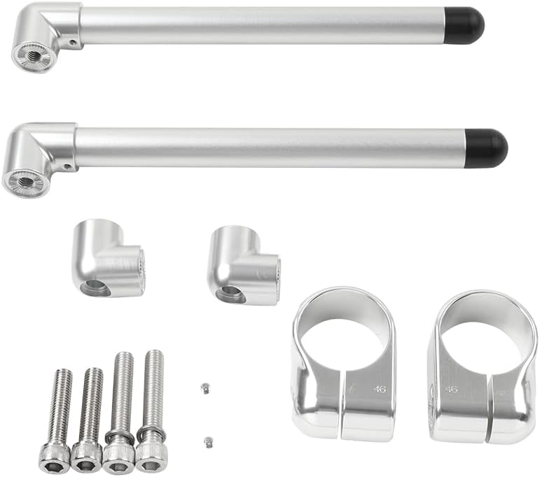 Cnthan7 1 Pair Cafe Racer Bars Handlebar Fork Tube Aluminum Silver 46mm Universal for motorcycles with 31mm~58mm fork tube
