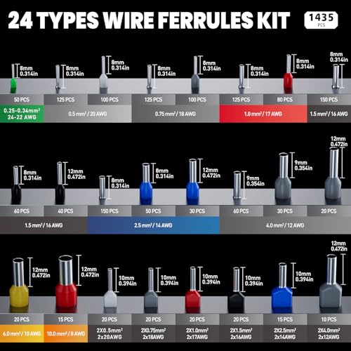 PEBA Ferrule Crimping Tool Kit with Wire Stripper, 24 Sizes Tinned Copper Wire Ferrules incl. Twin Ferrules, Hex Ratcheting Crimper AWG 28–7, Self-Adjusting Electrical Crimp Tool with Carry Case by PEBA - Image 4