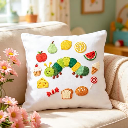 Image of BEUNITONE 4 Set Embroidery Kits for Beginners with Easy Caterpillar Pattern, DIY Craft Kits Include Instructions and 2 Embroidery Hoops, Cross Stitch Needlepoint Kits for Craft Lover and Home Decor