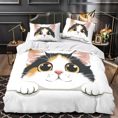 Housse de couette chat 220x240 imprimé 3D en tissu microfibre doux sans repassage