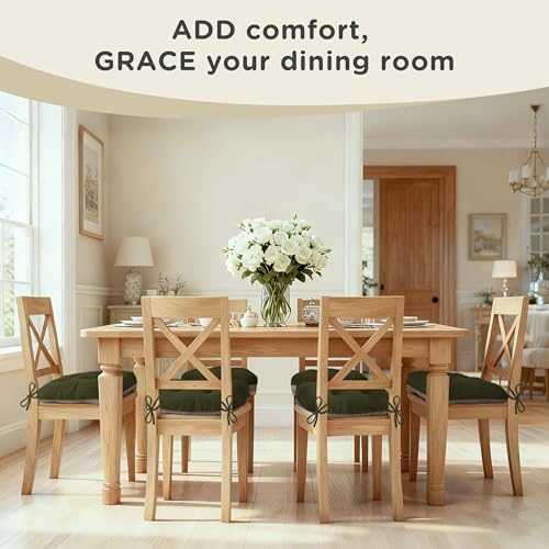Image of AddGrace Dining Chair Cushions Set of 2 Non-Slip Bottom Kitchen Chair Pads with Ties for Indoor Kitchen Furniture Comfy Soft Seat Cushions for Dining Room 18 x 16 x 3inch Cream