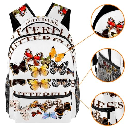 Sac à dos d'école grand compartiment 29.4x20x40cm papillons