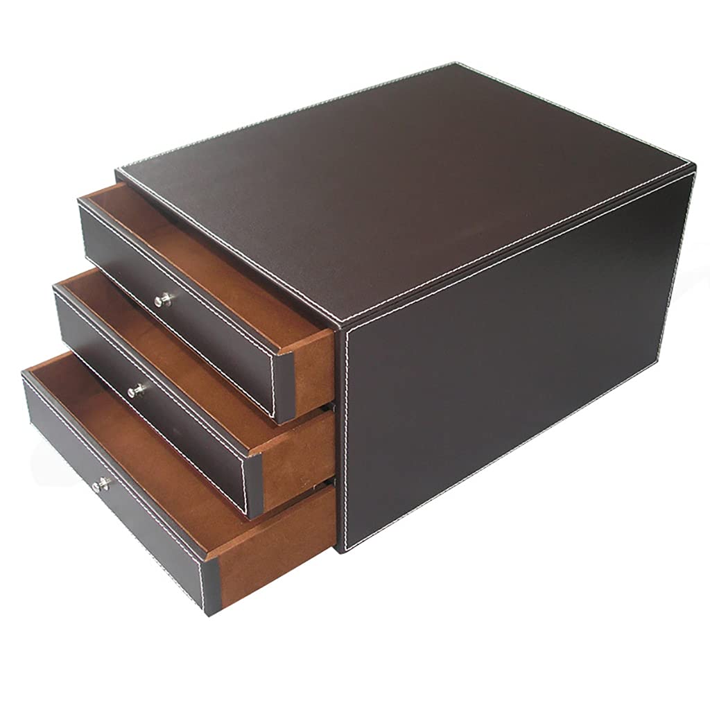 Schubladenbox,Bürobox mit 3 Schüben,Ablageboxen,Ordner a4 Breit,Schubladenbox Pappe,PU-Leder Chubladenbox zur Dokumentenablage,Stehsammler,Briefablag,für Bürobedarf