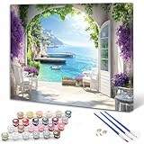 Paisaje Pintar por Numeros Niños, Pintar por Numeros Adultos Océano Paint by Numbers Principiantes, Manualidades Niños 10 Años DIY Kit de Pintura al Óleo de Lienzo Decoracion 20x30cm Sin Marco Y3-257