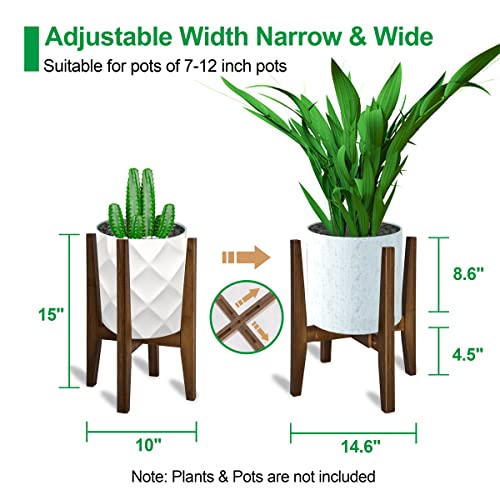Oergke 2 Pack Adjustable Plant Stand, Bamboo Mid Century Modern Plant Stand, Indoor Plants Stands, Corner Flower Holder For Living Room, Fits 8 To 12 Inches Pots, (Pot & Plant Not Included )(Walnut) #TOP2
