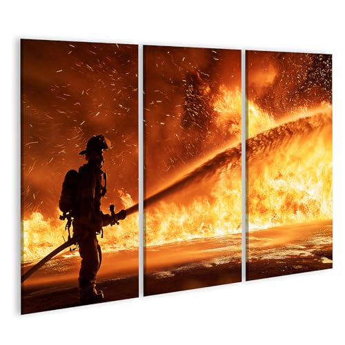 Tableau pompiers sur toile en 3 pièces symbole de courage