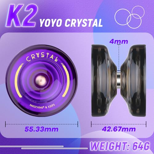 Image of MAGICYOYO Yoyo K2 Crystal Pack of 2 Yoyos, Dual Function Responsive Yo Yo for Kids Beginner + Unresponsive Yo-yo Bearing Kit for Adults+12 Strings+2 Bags( Crystal Black+Purple)