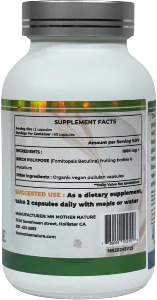 Miniatura 7 de Suplemento de poliporo de abedul (1000 mg) - 120 Cápsulas