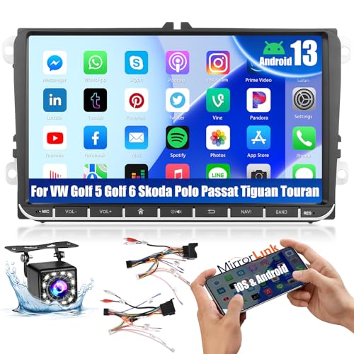 Inefala 9 Pollici Autoradio Android 15 per VW Golf 5 Golf 6 Skoda Polo Passat Tiguan Touran 2 DIN Schermo (1+32GB) con Mirror Link FM RDS GPS Bluetooth WiFi Comandi al Volante