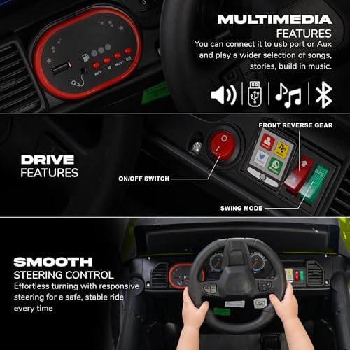 Image of Baybee CruzeX 4x4 Battery Operated Jeep for Kids with Parental Control | Baby Ride On Electric Car with RGB Lights, Music & Swing Mode | Rechargeable Battery Car for Kids 2to6 Years (Florescent Green)