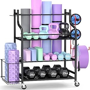 Mythinglogic Yoga Mat Storage Racks, Home Gym Storage Rack for Dumbbells Kettlebells Foam Roller, Yoga Strap and Resistance Bands, Workout Equipment Storage Organizer, Black