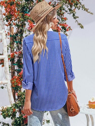 siliteelon Striped Button Down Shirts for Women Cotton Dress Shirts Long Sleeve Casual Collared Office Work Shirt2