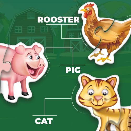 TOYKRAFTT Farm Animals 2 Piece Puzzles for Kids for Age 2 Years & Above - Educational Montessori Toys for 2 Year Old & Toddlers - Chunky Floor Animal Puzzle Game for Boys & Girls