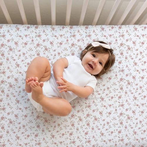 Image of Crib Sheets Neutral - Fitted Baby Crib Sheets Bed for Girl Boy - 2 Pack Standard & Toddler Mattress (Juliette) - Buttery Soft Organic Cotton Blend