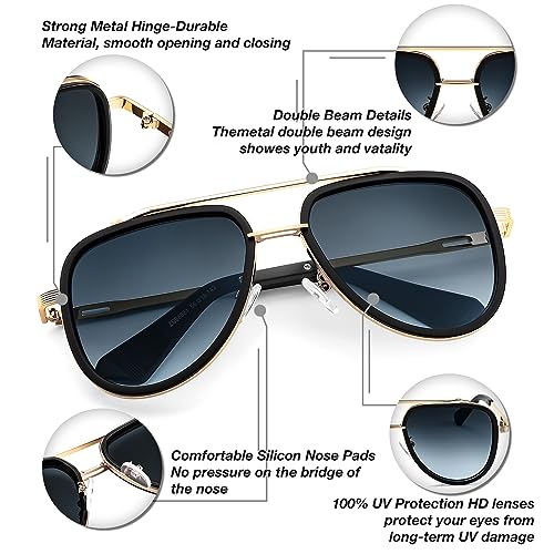 FEISEDY Sunglasses Men Aviator, 70s Vintage Classic Square Frame, UV400 Sun Glasses Driving Fishing Golf Hiking B00364