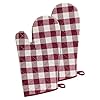 Buffalo check oven mitts 2 pack burgundy 7 x 13 quilted pot holders are heat resistant machine washable stain repellant non slip for cooking baking grilling by achim home decor  urban country home decor