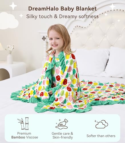 Image of Premium Baby Blankets, Soft Viscose from Bamboo Blanket for Girls, Nursery Crib Bedding Quilt for Newborn and Toddler, Ruffle Blanket Cooling for Hot Sleepers, 50''x50'' Apple