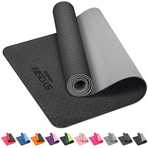 SYOSIN Esterilla Yoga, 6mm TPE Antideslizante Colchoneta de Ejercicio para Entrenamiento en casa y Gimnasio, Esterilla Fitness para Yoga, Pilates Mujeres y Hombres 183 x 61 x 0.6CM