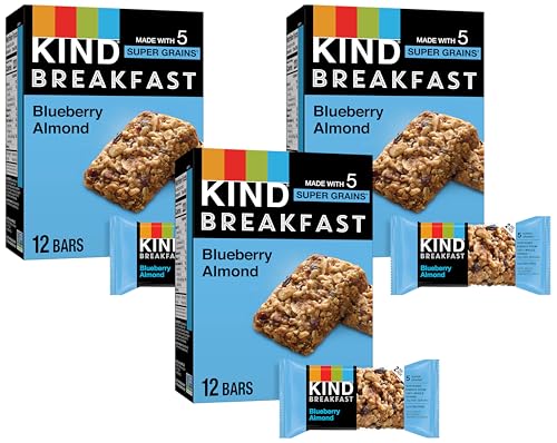 KIND Breakfast Bars, Blueberry Almond, Healthy Snacks, Gluten Free, 100% Whole Grains, 3g Protein, 6 Count (Pack of 3)
