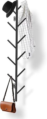Omsaca Perchero montado en la pared sombrero de árbol para pared moderno estante de metal de pared perchero con 11 ganchos ahorro de espacio y fácil