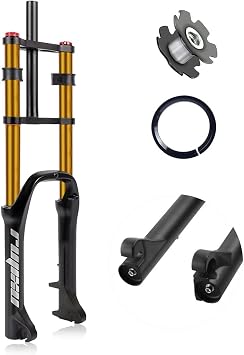 20/26 inch Air Bike Suspension Fork 4.0 Fat Tire eBike Front Forks 140mm Travel Straight 1-1/8" Double Crown Mountain Bike Fork with DH Damping Adjustment QR 9x135mm for Snow Beach Gold