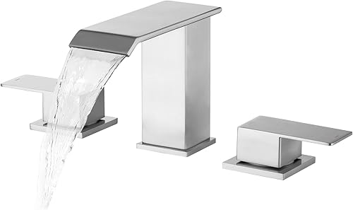 Grifo de lavabo de baño en cascada, moderno juego de 2 manijas para lavabo de 8 pulgadas, 3 agujeros, grifo mezclador con líneas de suministro de